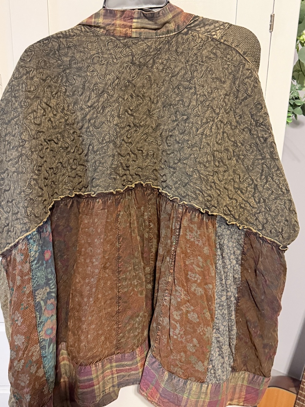 Boho Patchwork Draped Cape Jacket in Olive Multi - Picture 14 of 14